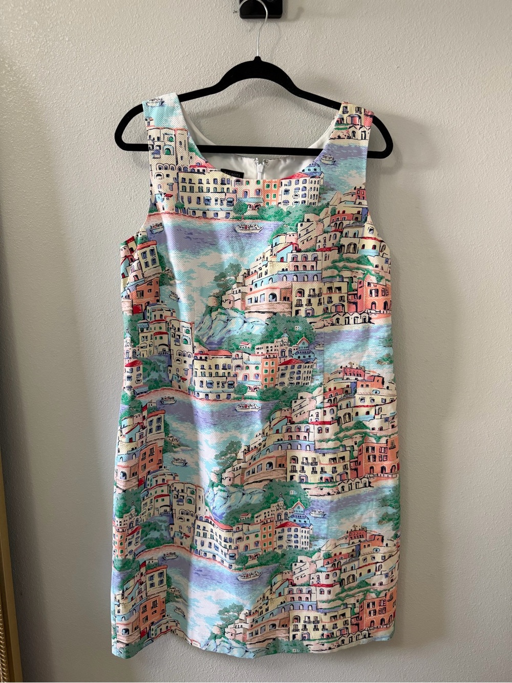 Talbots Amalfi Coast Village Print Cotton Shift Dress Size 16